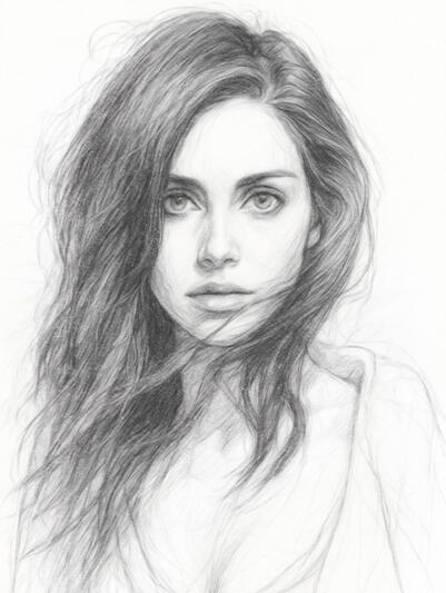 Elegant monochrome portrait with timeless Hollywood charm Realistic digital pencil portrait of Alison Brie in black and white graphite style