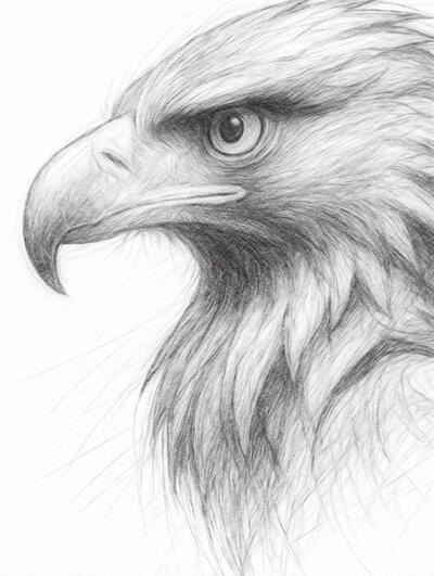 Eagle wildlife portrait with detailed feathers and sharp focus. Realistic digital pencil drawing of an eagle with detailed feathers and sharp eyes.