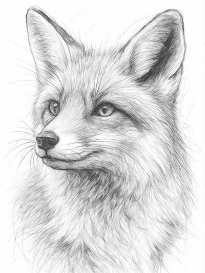 Detailed digital pencil artwork of Prince with dramatic contrast. Detailed digital pencil portrait of a fox in monochrome pencil art style
